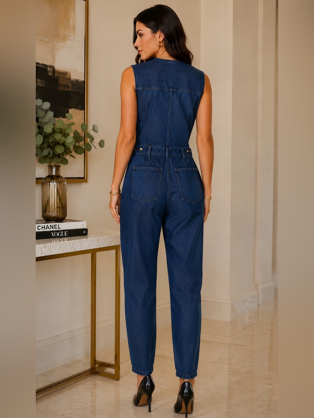 Universal Thread Denim Jumpsuit Size 6 Zip Front Utility Romper - Picture 2 of 9